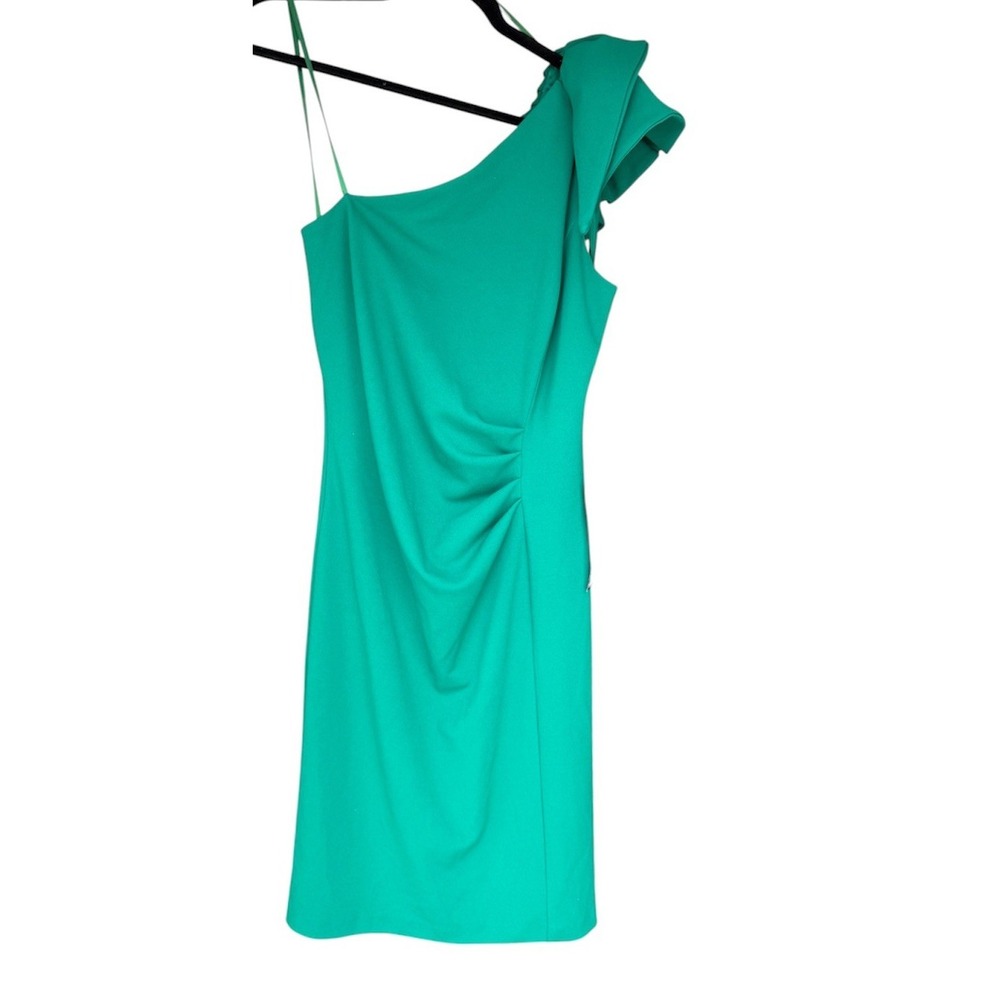 Betsy & Adam Green One-Shoulder Ruffled Midi Dress Size 8 With Draped Detail - Picture 3 of 9